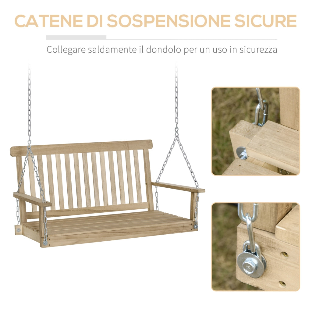 Easycomfort Dondolo per Esterno Sospeso per 2 Persone in Legno e Catene in Metallo, Colore Naturale 119x65x61cm