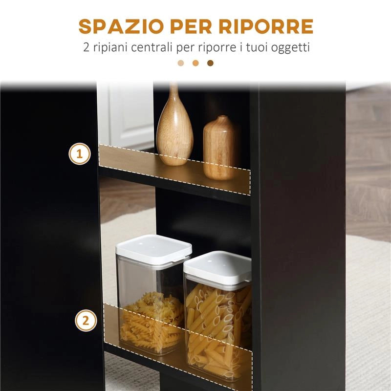 TAVOLO PIEGHEVOLE IN LEGNO PER 4-6 PERSONE CON RUOTE, 75X140X74CM, NERO
