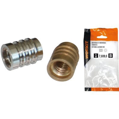 BUSSOLA X MENSOLA SELF WORKIT - TORNITA OTTONE LUCIDO MM 7X9 FILETTO M5 CF=PZ 14- 3 confezioni