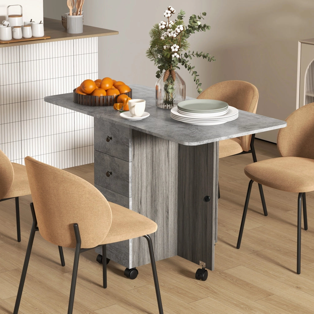 Tavolo da cucina pieghevole con 2 cassetti e ripiano ¨C zephmum ¨C grigio 120x60x76.5 cm