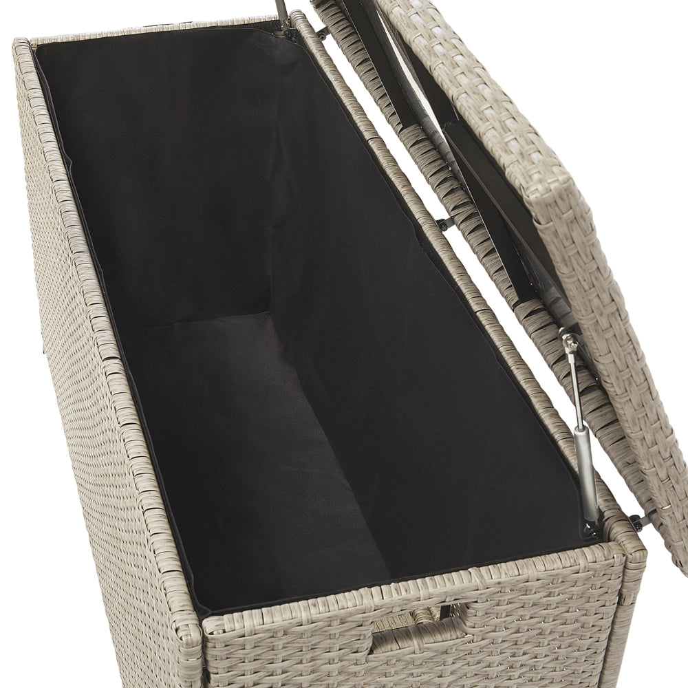 Cesta baule portaoggetti per esterni Cuscino da giardino in finto rattan beige 126 x 46 cm