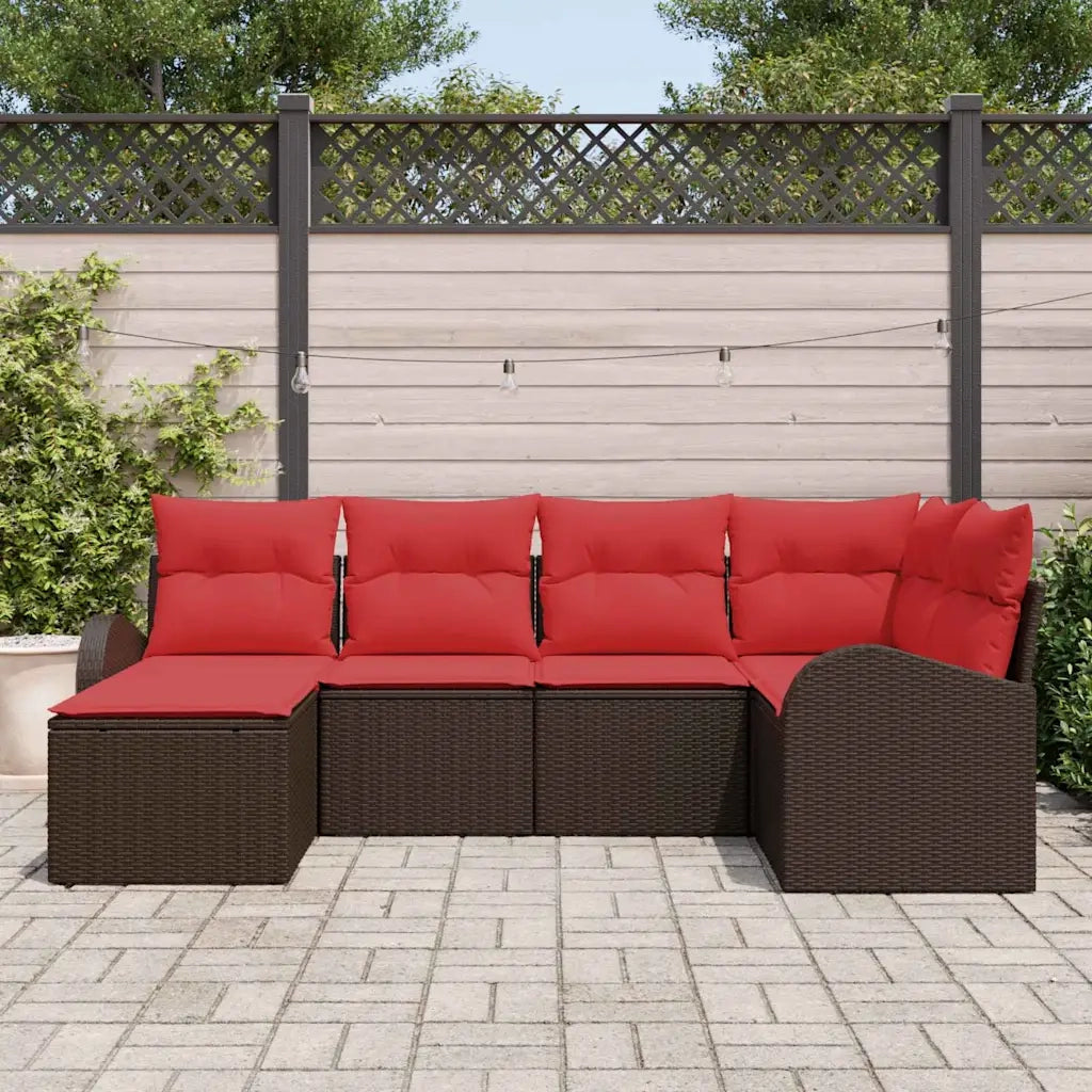 Set di divani con cuscino 6 pcs Marrone e Rosso polyrattan