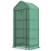 Serra per Piante a 4 Ripiani con Porta Avvolgibile 69x49x158 cm in Metallo e PE Verde Scuro