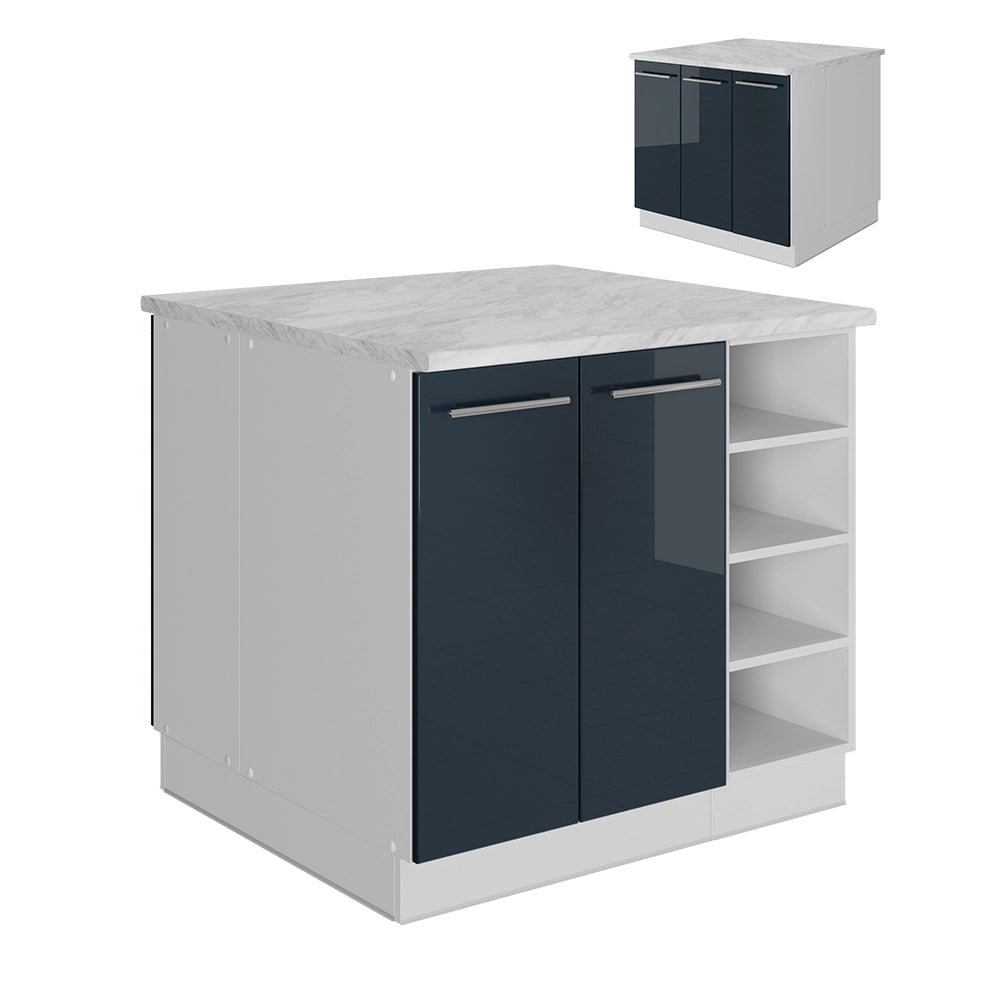 Isola da cucina Fame-Line Blu scuro lucido/Bianco 90 cm senza piano di lavoro Vicco
