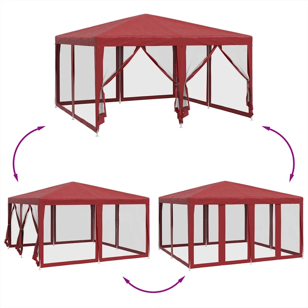 Tenda per Feste con 8 Pareti Laterali in Rete-Tenda Gazebo Rossa 4x4 m HDPE