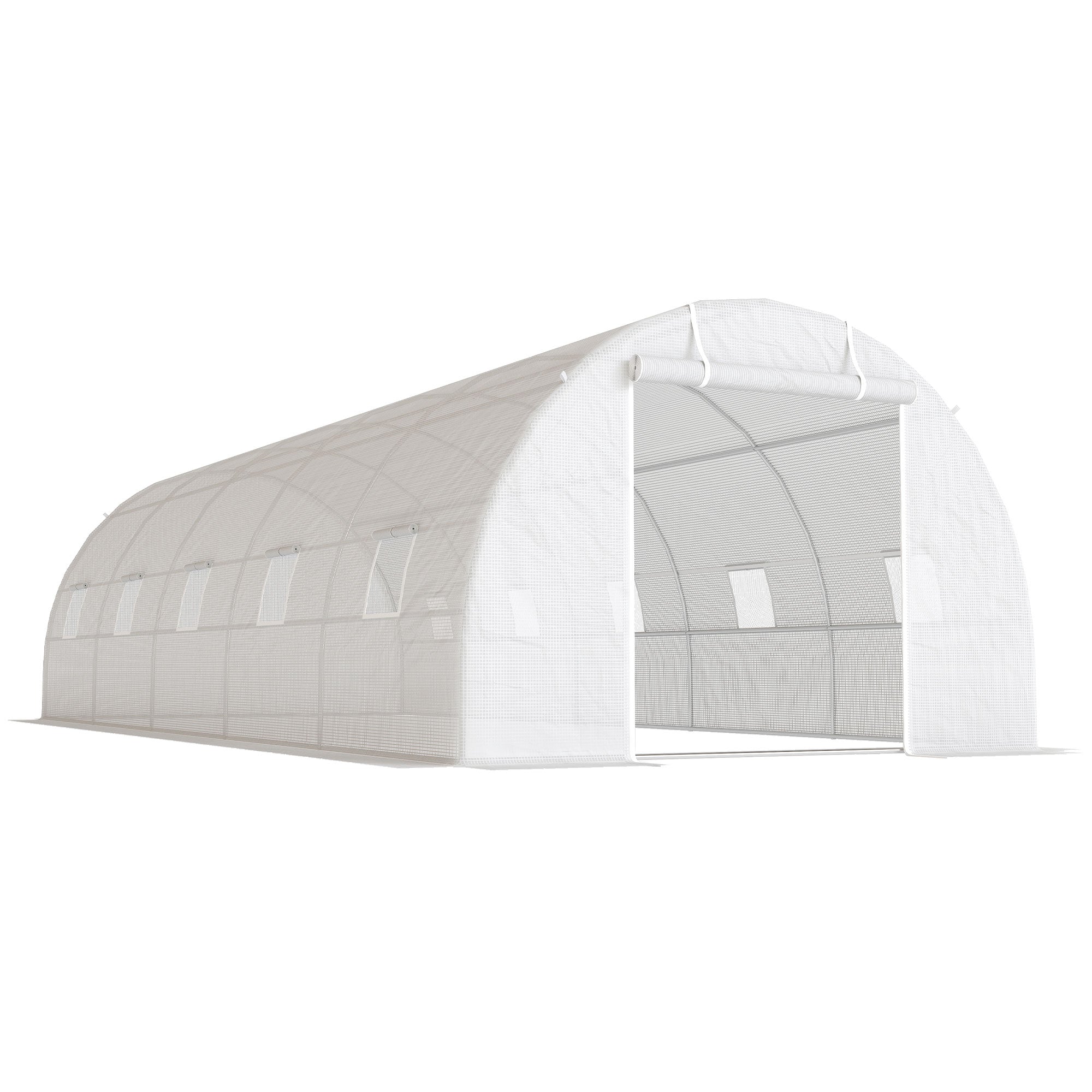 Serra a Tunnel 8x3x2 m con Rivestimento in Plastica e Acciaio Rinforzato Bianco