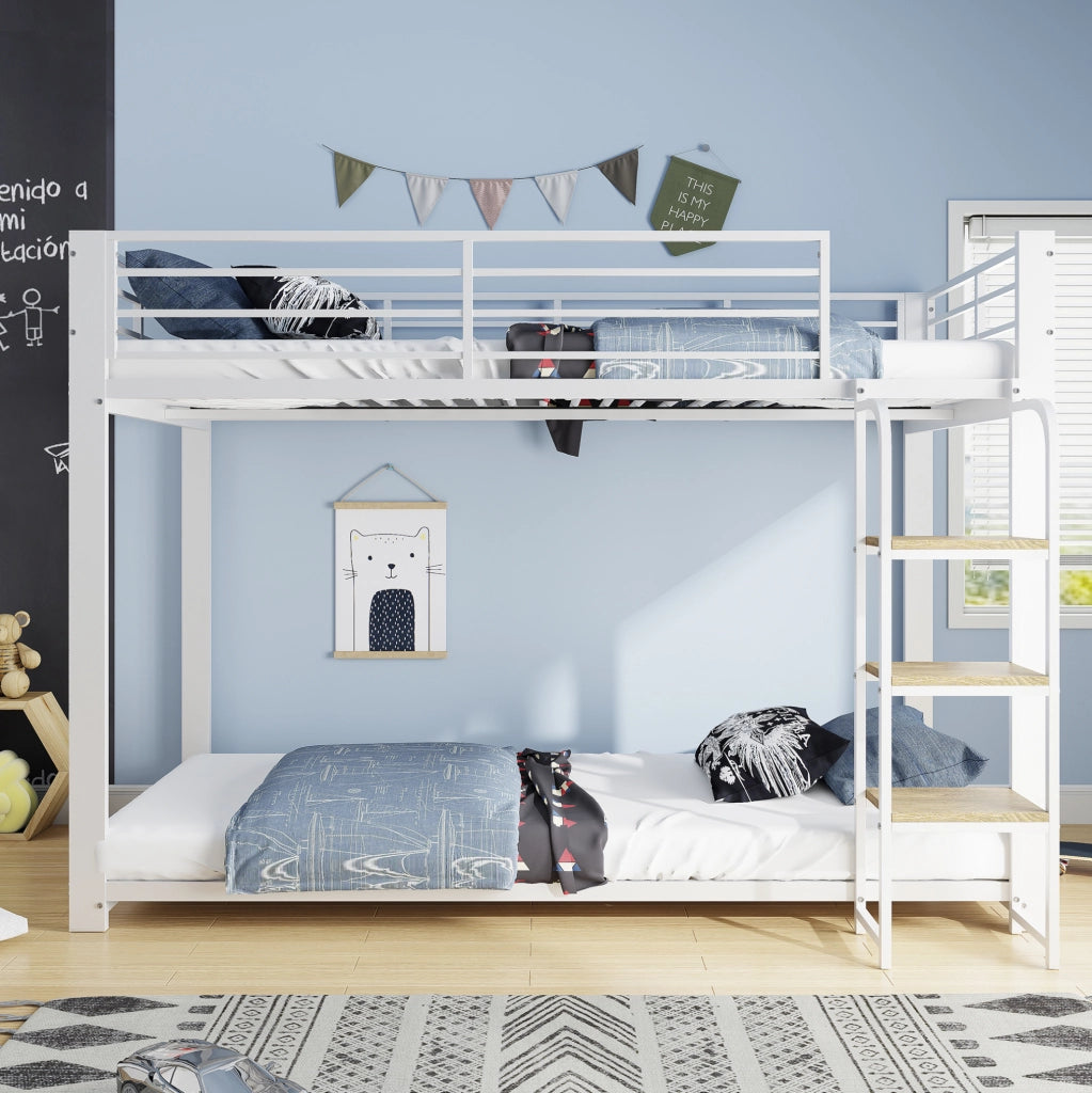 Letto a castello in metallo e MDF bianco noce 90 x 200 cm