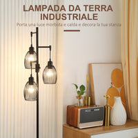 Lampada da Terra Industriale 30x30x170.5 cm con 3 Paralumi e Intensità Regolabile in Acciaio Nero