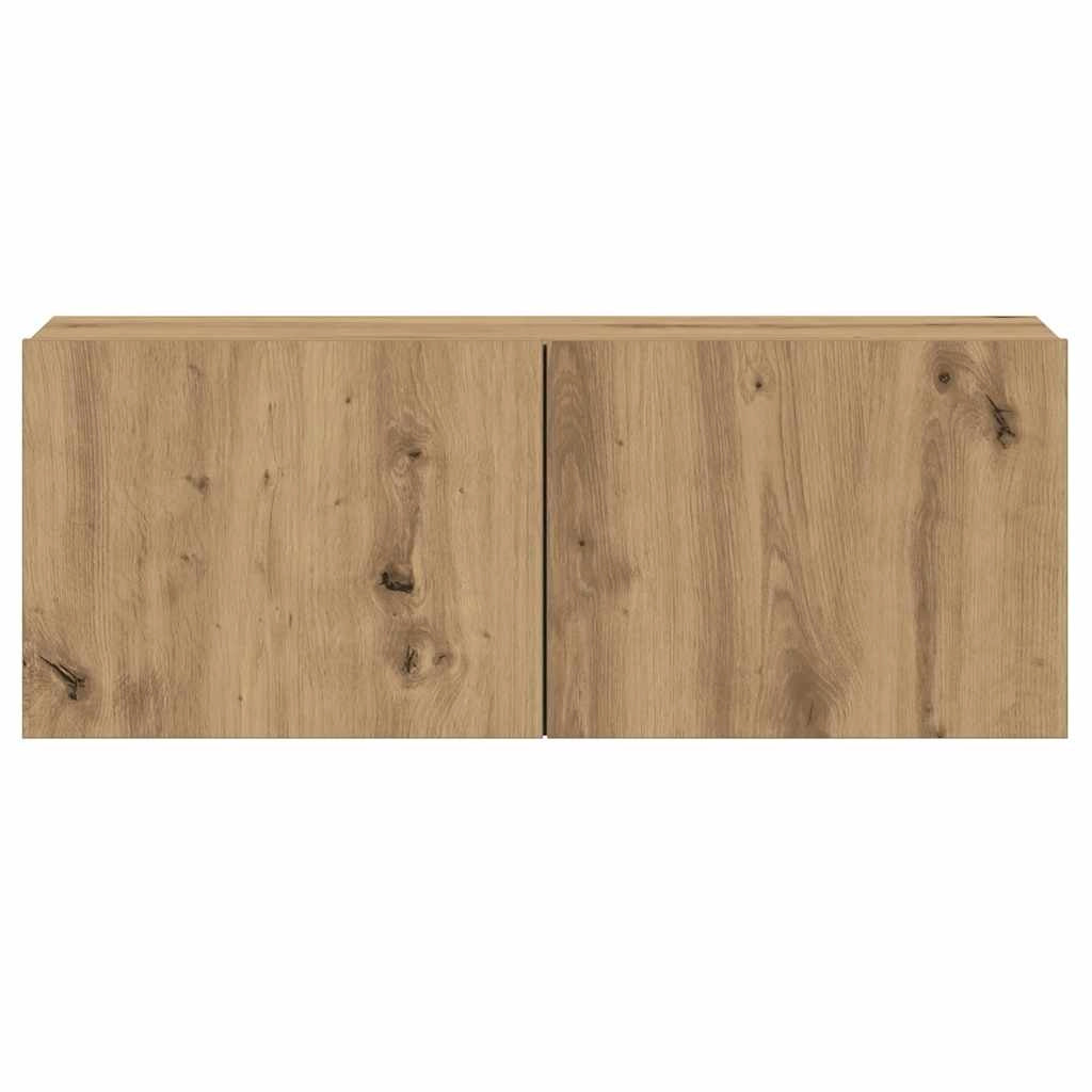 Set di 3 moderni mobili TV da parete con ampio spazio di archiviazione 80 x 30 x 90 cm realizzati in legno di rovere ingegnerizzato finitura artigianale 02_0055859