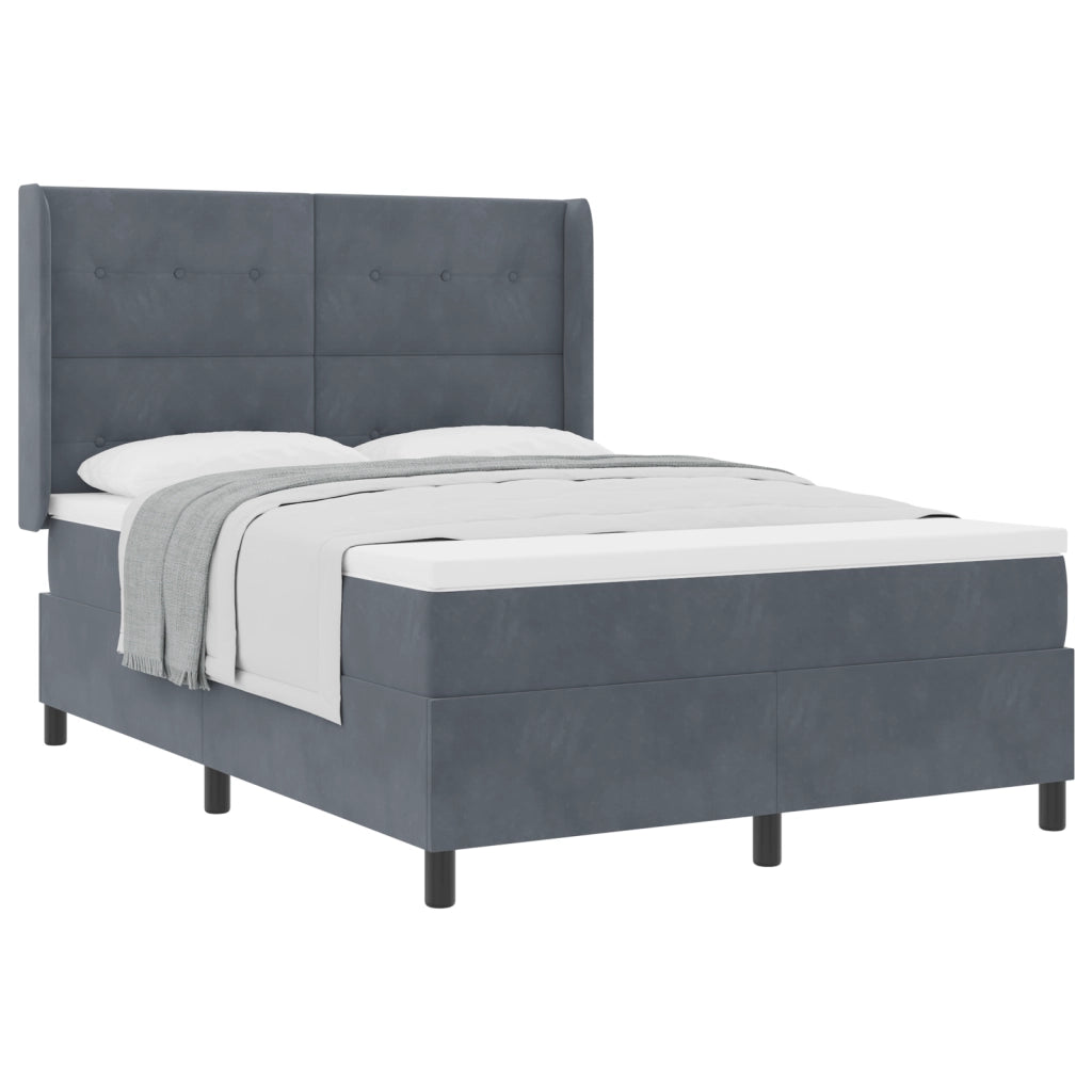 Letto Box Spring con Materasso Grigio Scuro 140x200 cm in Velluto