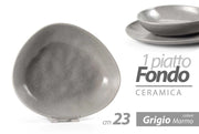 PIATTO FONDO IN CERAMICA DA 23 CM IN COLORE GRIGIO DESIGN EFFETTO MARMO