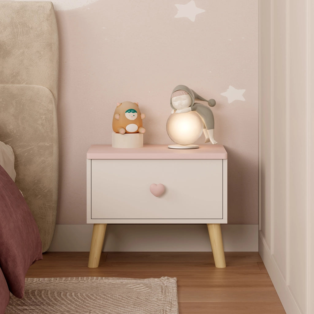 Comodino per Bambini Sandnes con Cassetto 31x38x30 cm Bianco / Rosa [en.casa]