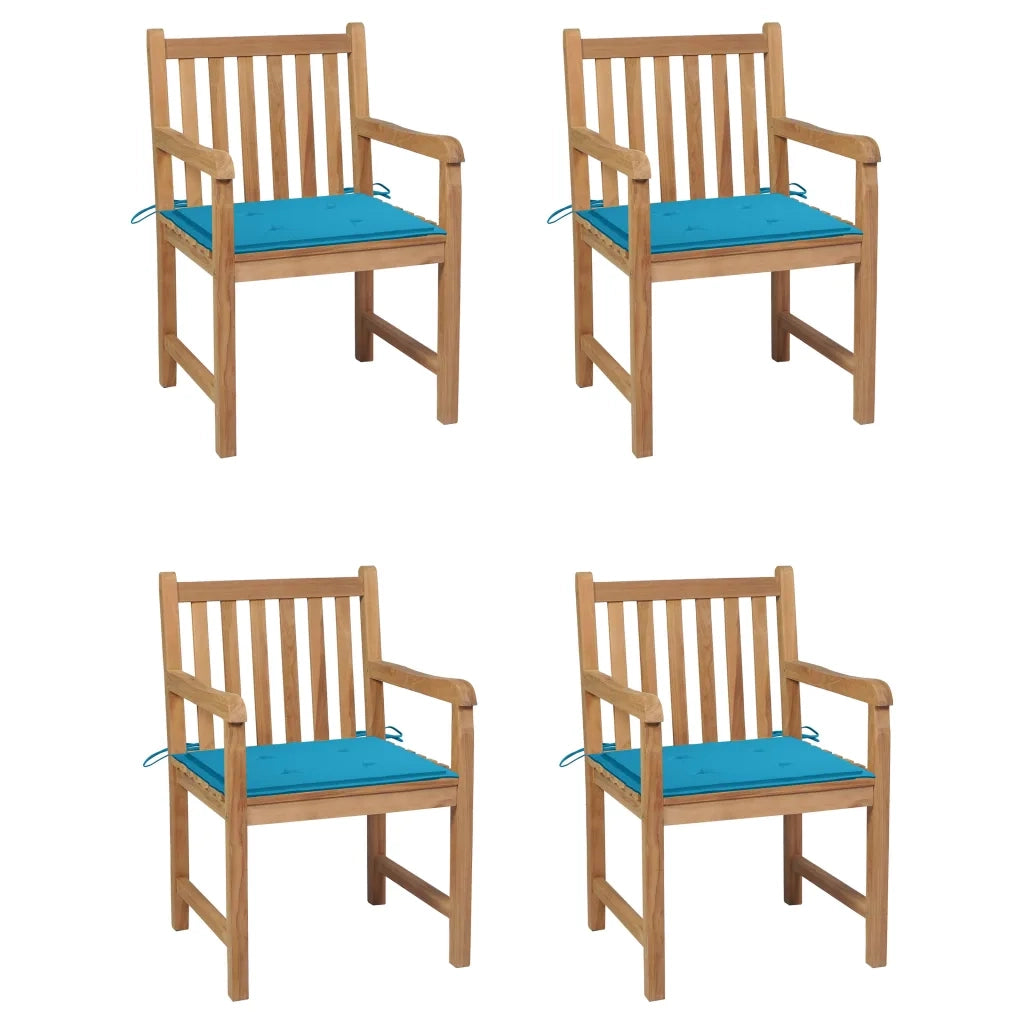 Sedie da Giardino 4 pz con Cuscini Blu Massello di Teak cod mxl 17481