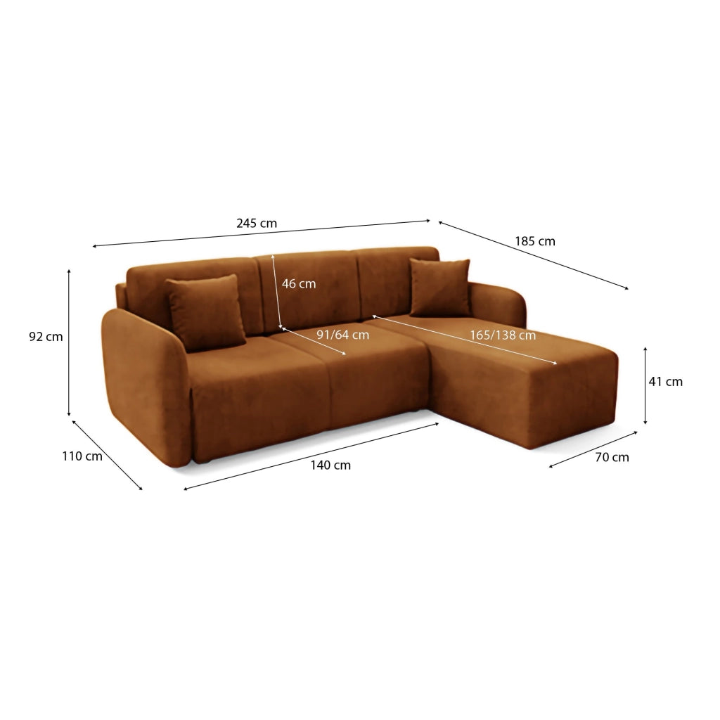 Ranco, Divano Letto con Penisola Contenitore, 245x185 cm Arancione