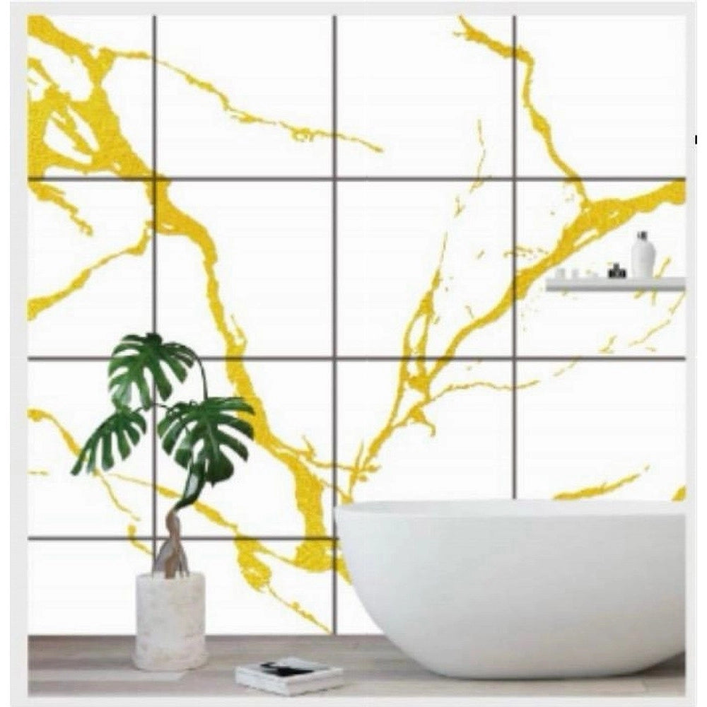 Trade Shop - Pannello Adesivo Effetto Marmo Bianco Dorato Pareti Paraschizzi 300x60 Cm Stanza -