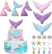 Decorazione di compleanno per mare con zeppa di mer, topper di torta blu con figure di sirena per festa di bambini e bambine