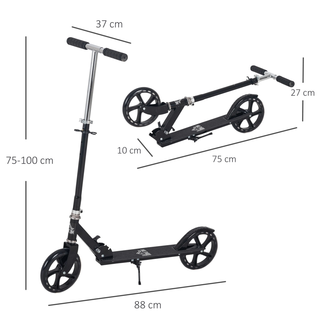 Monopattino Pieghevole per Bambini 7-14 Anni ¨C Xylo ¨C Manubrio Regolabile 4 Livelli con Freno 88x37x75-100cm Nero