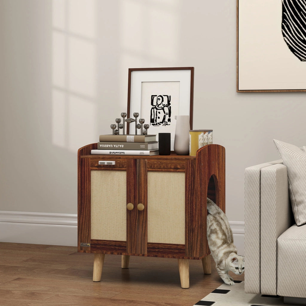 Tavolino per gatti con porta e tappetino in sisal ¨C zephmum ¨C Marrone 55x43x59,6 cm