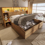 Letto contenitore con LED, prese USB e comodini integrati, 160x200 cm