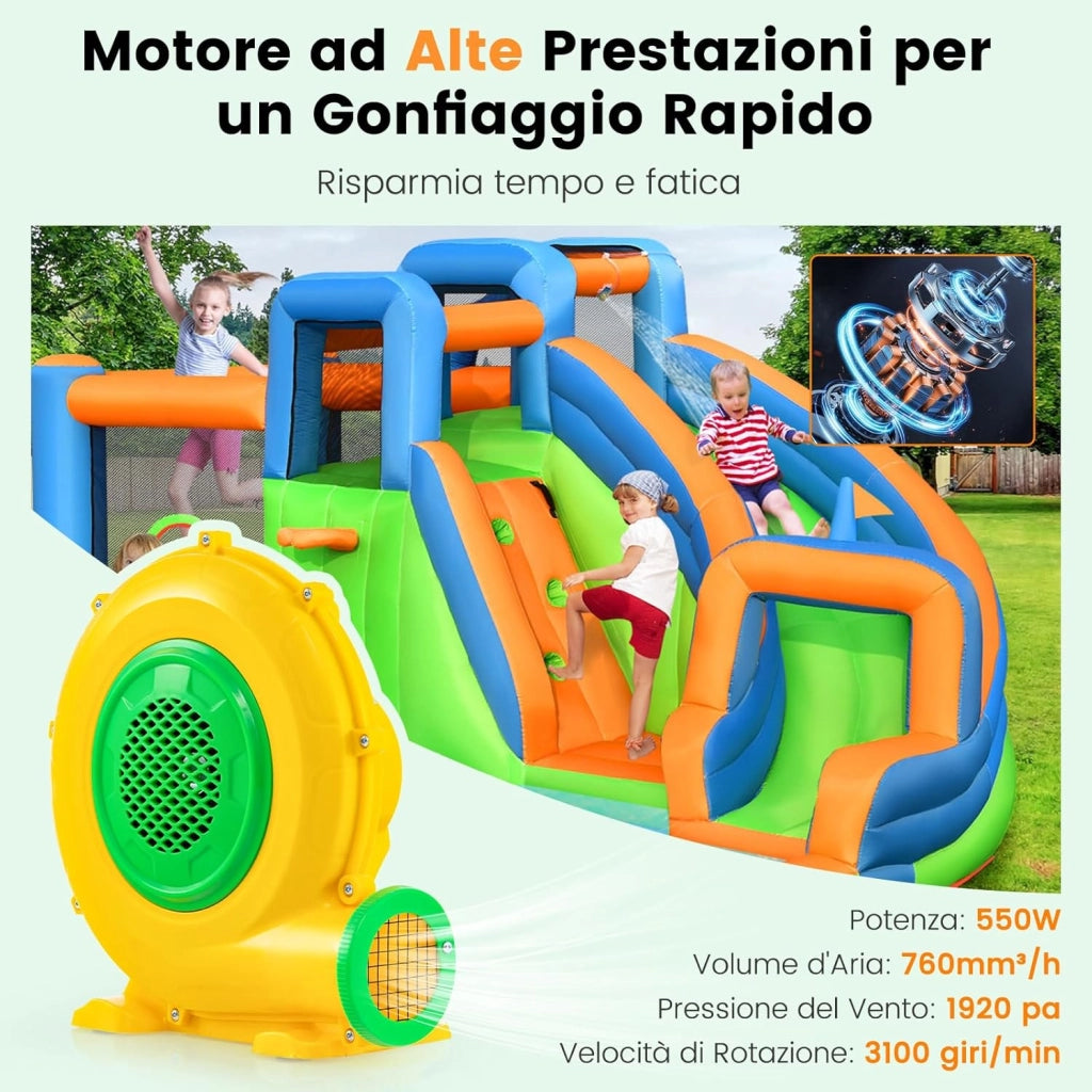 Ventilatore di Aria del Castello Gonfiabile, Soffiatore per Giochi Gonfiabili con Cavo di Alimentazione, per Castello Gonfiabile, Scivolo Acquatico e Giochi Gonfiabili (550W)