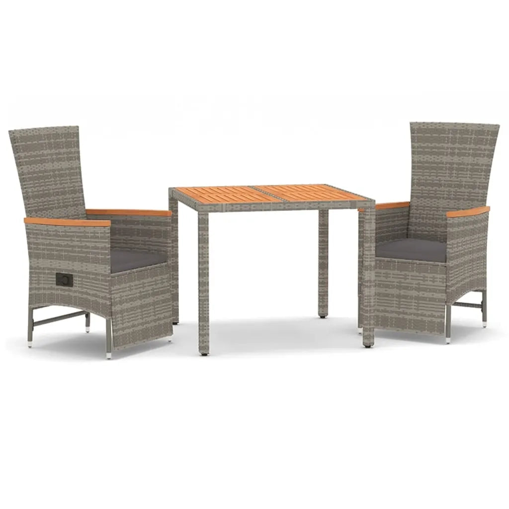 Set da Pranzo da Giardino 3 pz | Set Salotto da Giardino con Cuscini in Polyrattan Grigio