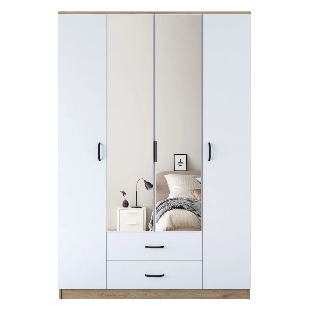 Armadio Camera da Letto Verdello, Guardaroba Grande 2 Cassetti, 210x210h cm Bianco
