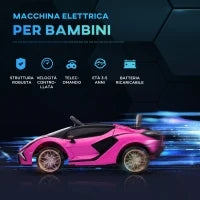 Macchina Elettrica per Bambini 3-5 Anni Lamborghini 12V con Telecomando e Velocità 3-5km/h, Rosa