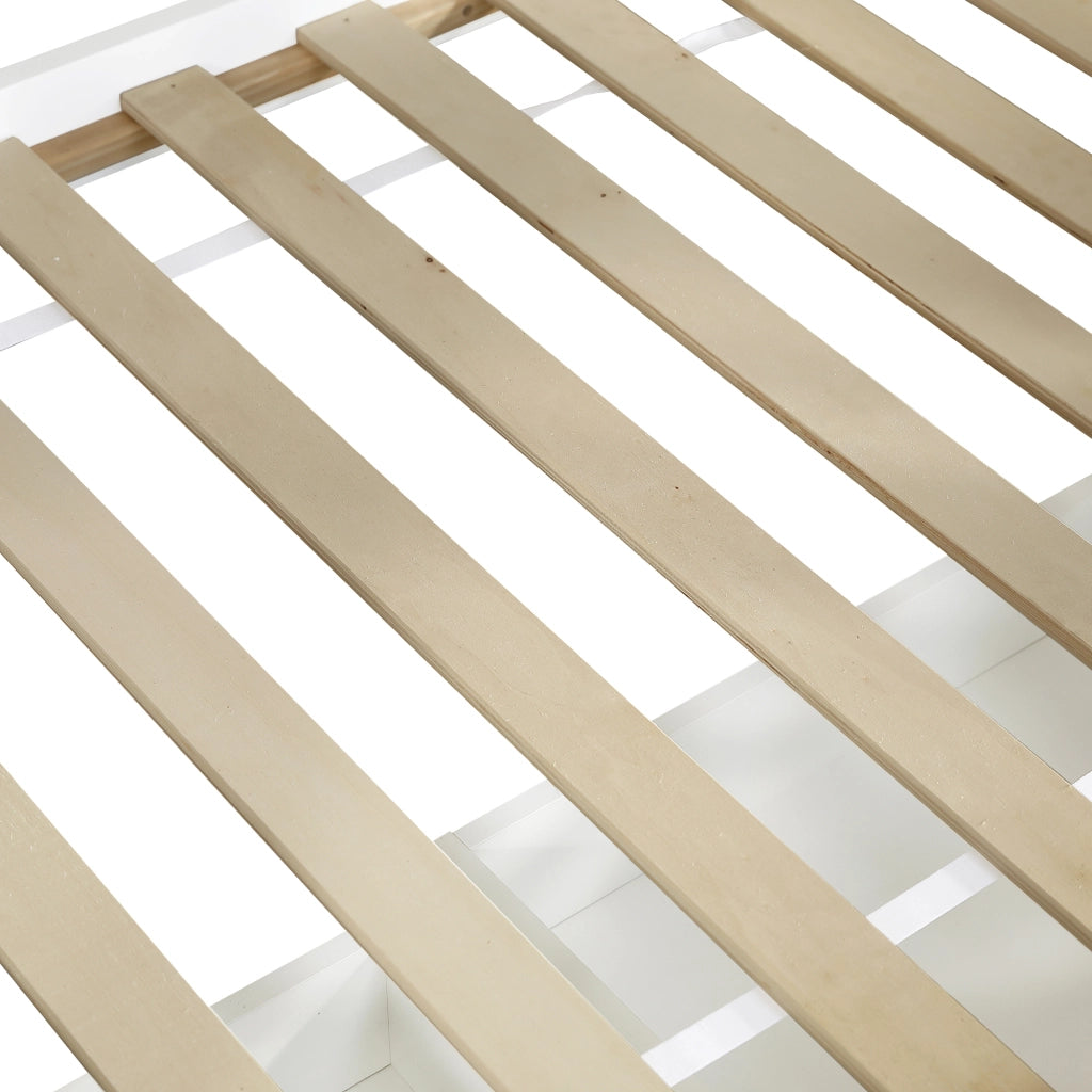Letto a castello 90x200 cm, letto per bambini, spazio contenitivo, 2 cassetti, in MDF, bianco