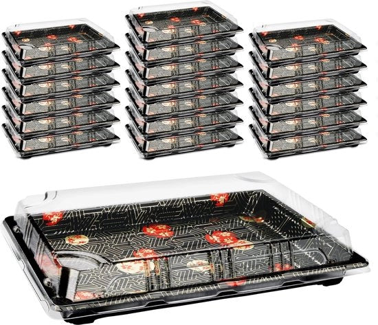 20 pacchi di contenitori per pasti, tavola di servizio in plastica con coperchio, contenitori per pasti riutilizzabili, contenitori per pasti, contenitori per alimenti per banchetti di festa e sushi (26 x 19 x 5 cm)