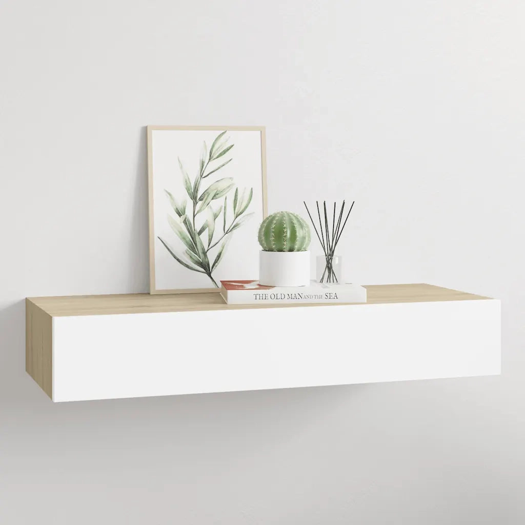 Scaffale da Parete con Cassetto Bianco Rovere 60x23,5x10 cm MDF cod mxl 33094