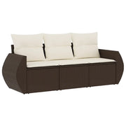 Set Divano da Giardino 3 pz | Set Salotto da Giardino con Cuscini Marrone in Polyrattan