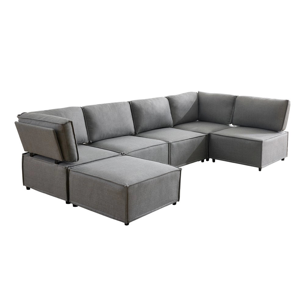 Divano Modulare 5 Posti in Legno e Tessuto ¨C Xylo ¨C Grigio Chiaro