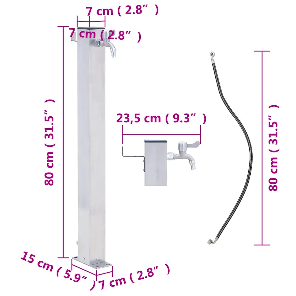 Colonna d'Acqua da Giardino-Attrezzi da giardino 80 cm Acciaio Inox Quadrato