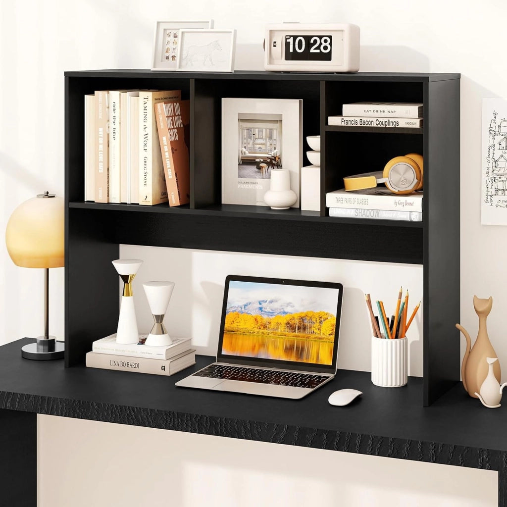 Scaffale da scrivania con 4 scomparti aperti, scaffale da tavolo con dispositivo di protezione ribaltabile e cuscinetti antiscivolo, in legno, 94 x 25 x 73 cm (nero)