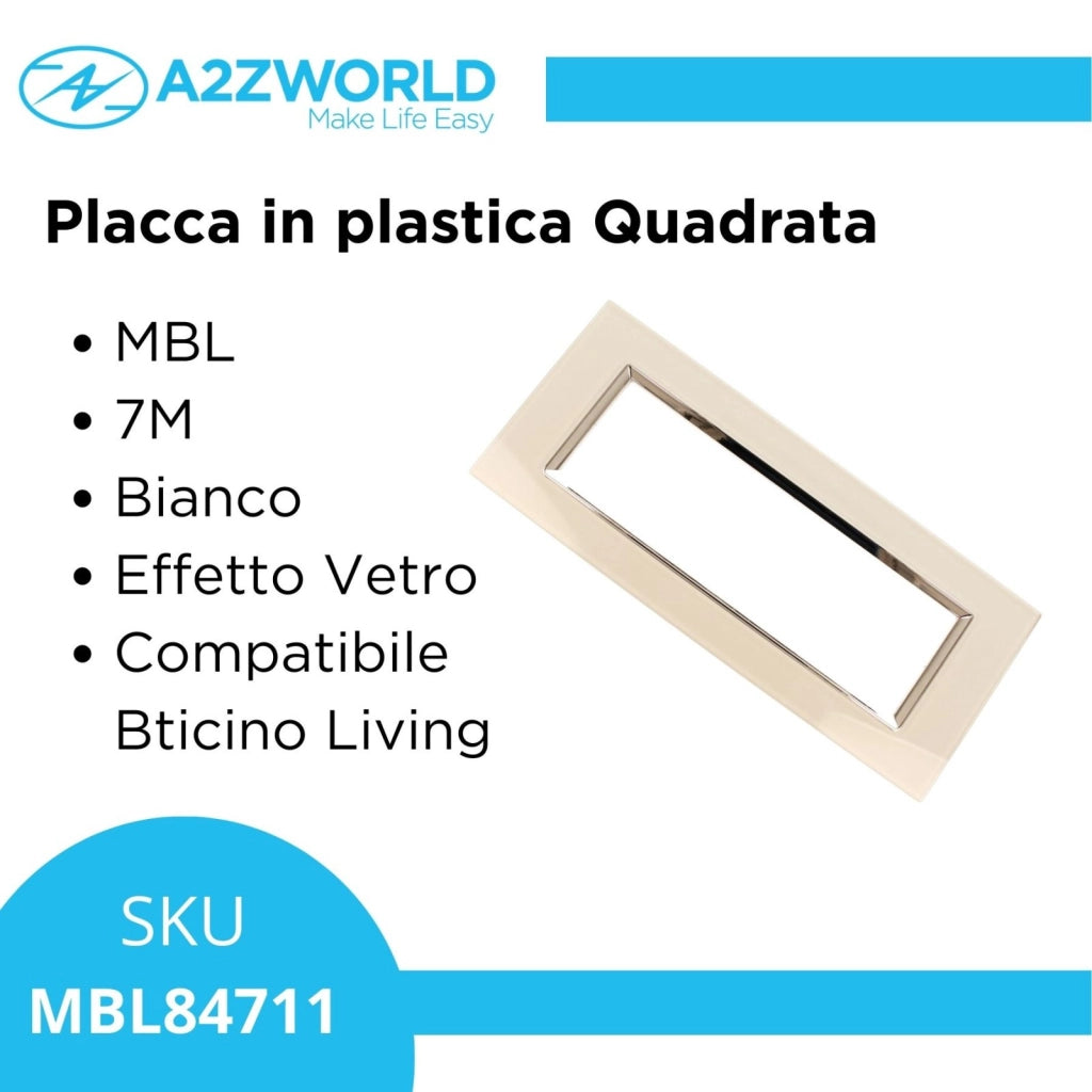 Placca Quadrata In Vetro Temperato MBL 7M Bianco Compatibile Bticino Living BLN84701