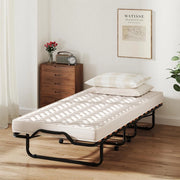 Letto Brandina Pieghevole, con Materasso in Memory Foam 4 Ruote Girevoli, Trapuntatura a Onda con Imbottitura a Doppia Fibra, 200x80x40cm, Made in Italy (Stile 2 Beige)