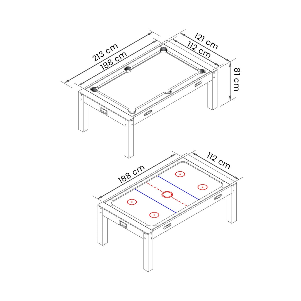 Biliardo 7 FT Multigioco rosso Air Hockey + Ping Pong + Tavolo - Strike