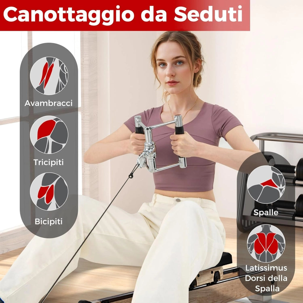 Set di Accessori per Macchine a Cavi, Accessori per LAT Pulldown incl. Maniglia a Forma di V, Barra Rettangolare, Corda per Tricipiti e Maniglia a Doppio D, Accessori per Macchine da Allenamen