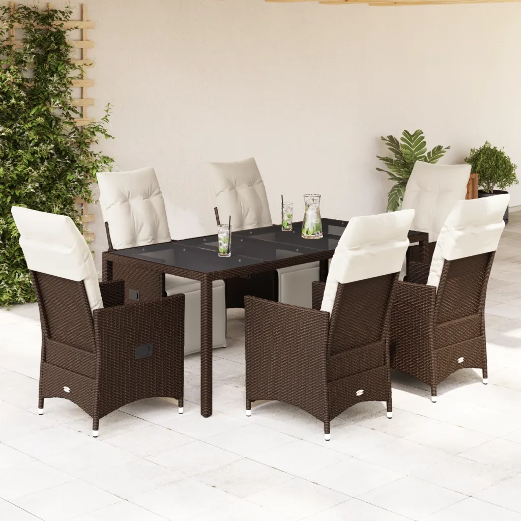 vidaXL Set Bistrò da Giardino 7 pz con Cuscini in Polyrattan Marrone