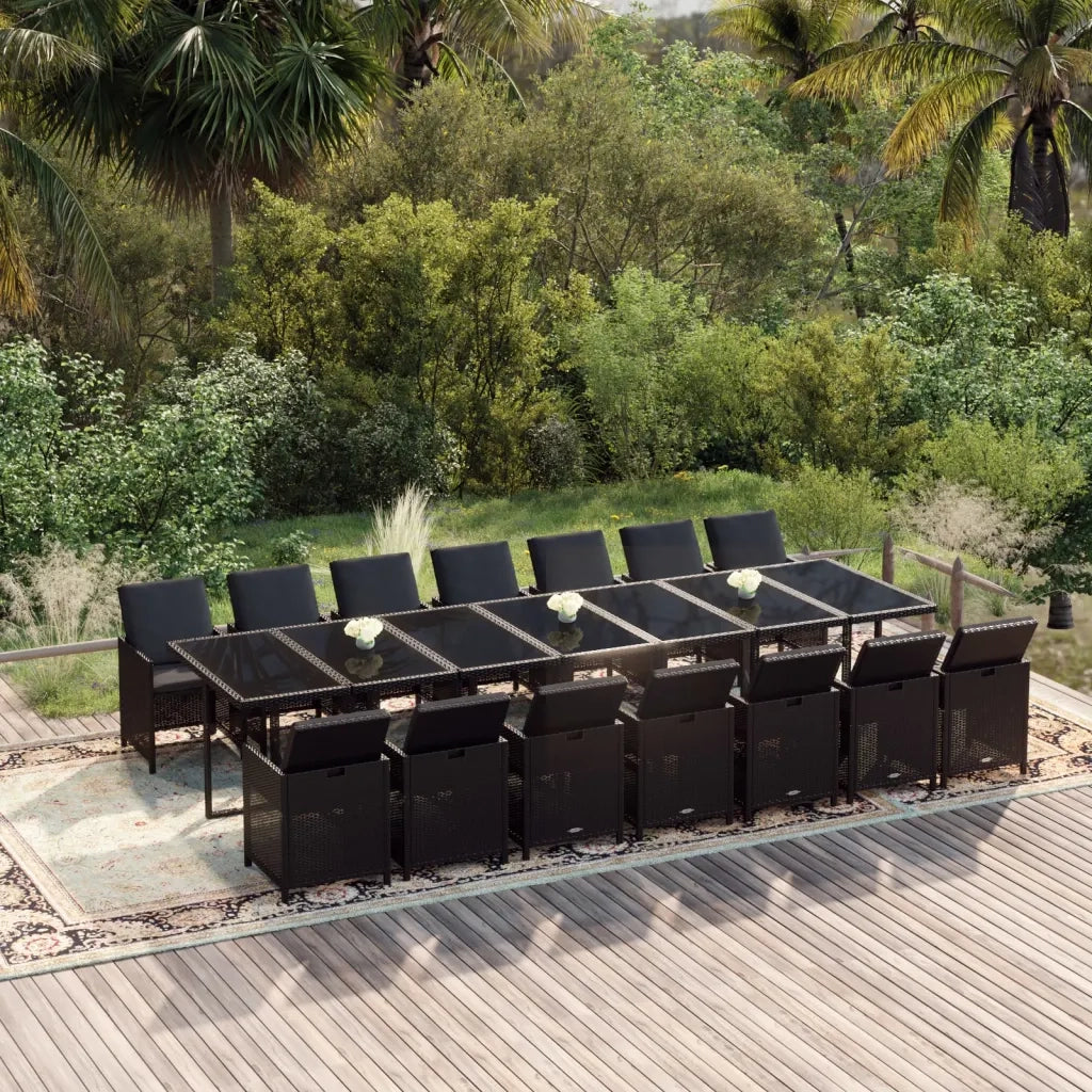 Set Pranzo da Giardino 15 pz con Cuscini in Polyrattan Nero 3095639