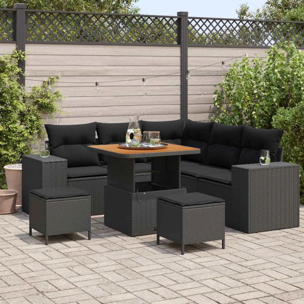 Set Divano da Giardino con cuscino 8 pcs Nero polyrattan 3363949