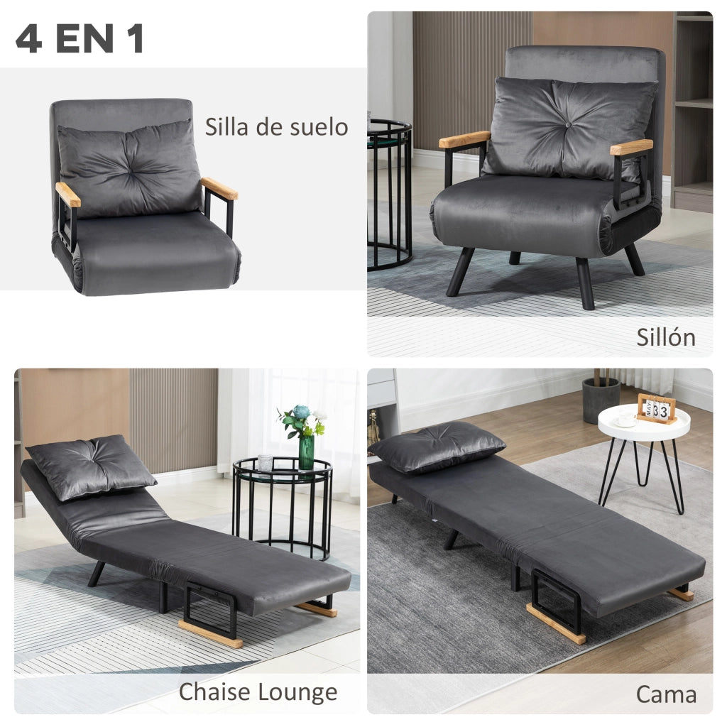 Letto Singolo Divano Letto Imbottito Grigio ¨C Zephmum ¨C 63x73x81 cm