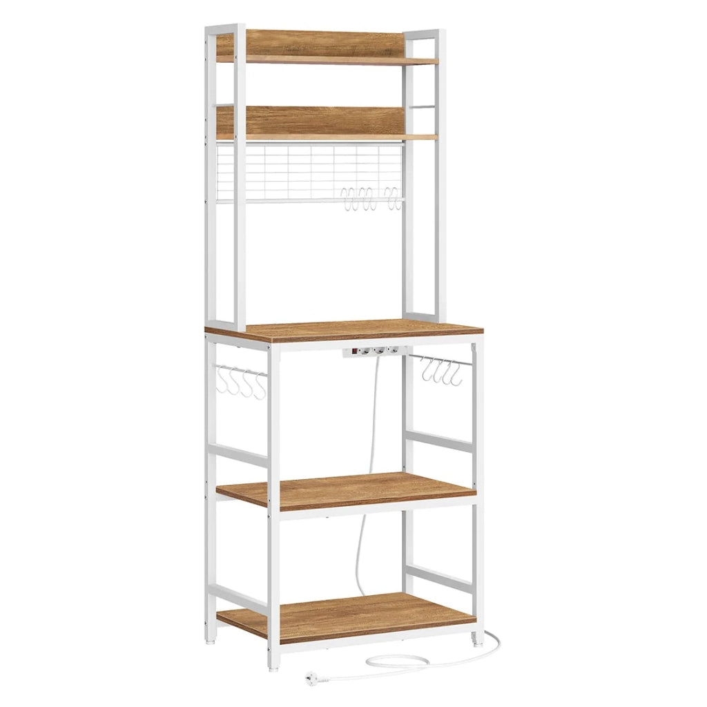 Mensola da cucina con multipresa supporto per microonde ripiano portaoggetti con pannello in rete metallica 14 ganci 40 x 80 x 170 cm bianco 12_0005671