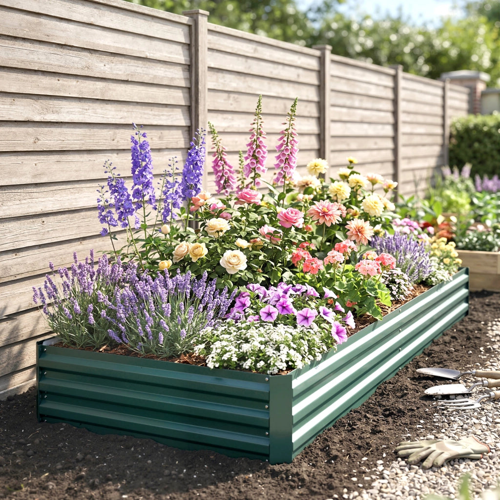 Fioriera Rettangolare da Giardino ¨C Zephmum ¨C Verde Antracite 241x90,5x30 cm