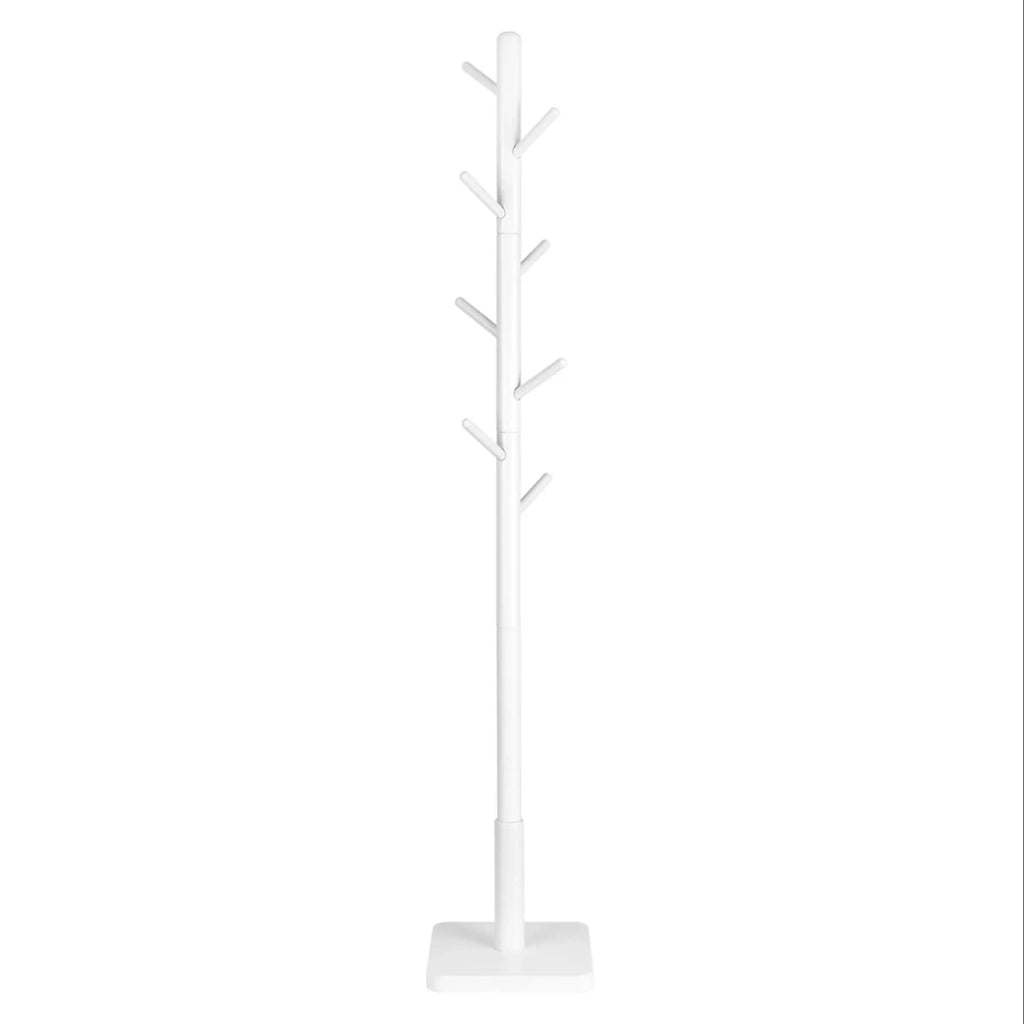 Appendiabiti in legno massello 30 x 30 x 175 cm autoportante con 8 ganci per cappotti cappelli e borse per ingresso/corridoio legno di caucciù bianco 12_0007128