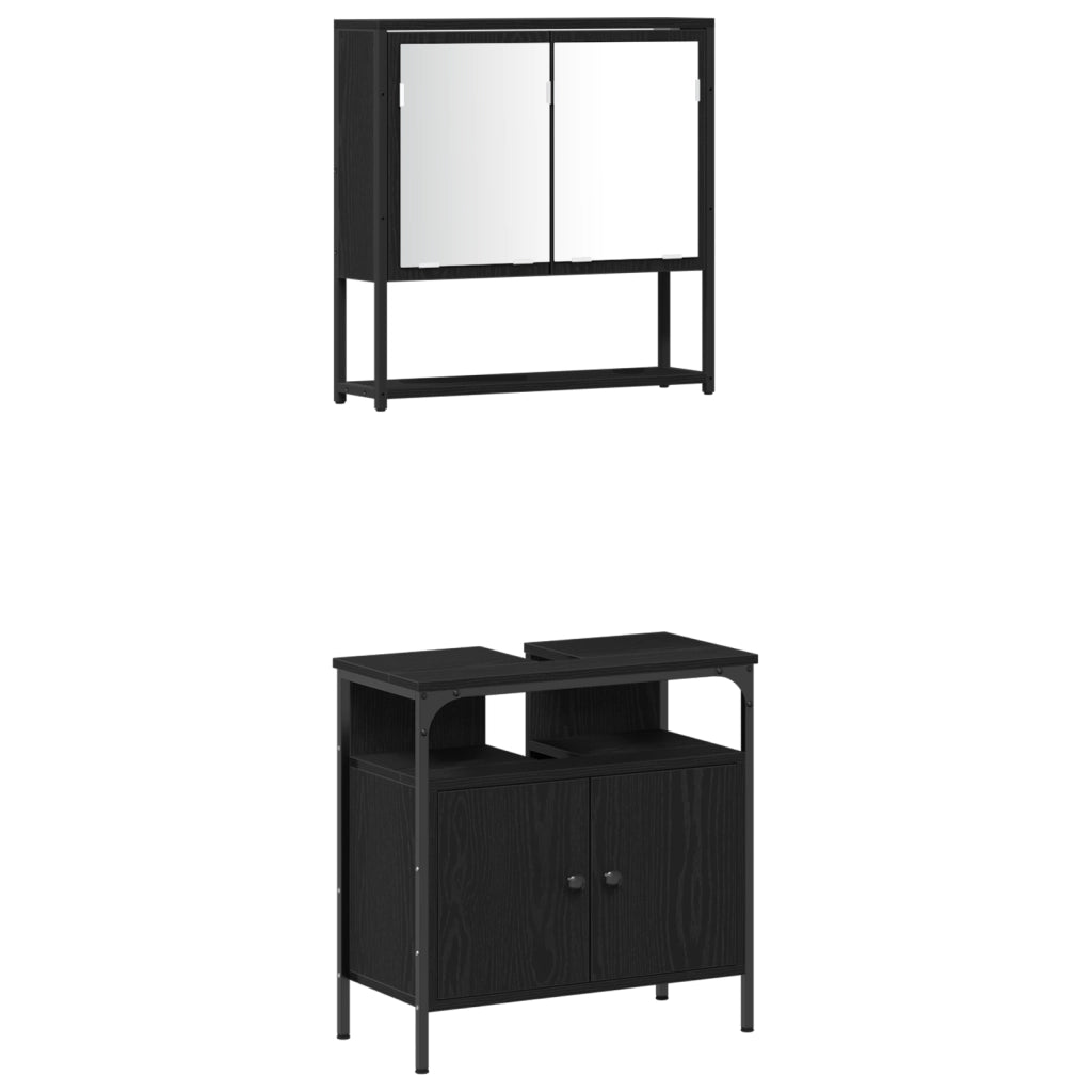 Set di Mobili da Bagno 3 Pezzi Quercia Nera Legno Ingenerizzato