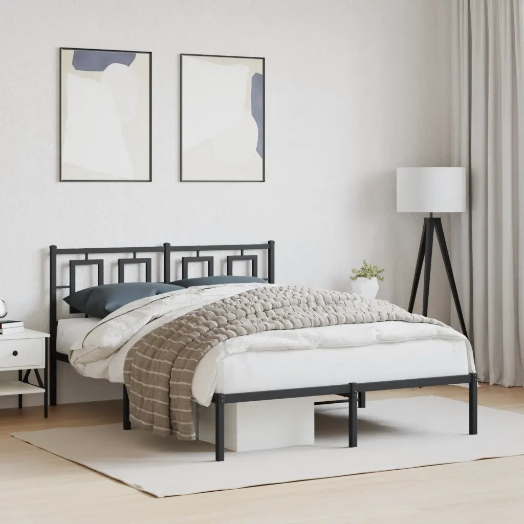 Letto matrimoniale | Letto per adulti | Giroletto con Testiera in Metallo Nero 135x190 cm
