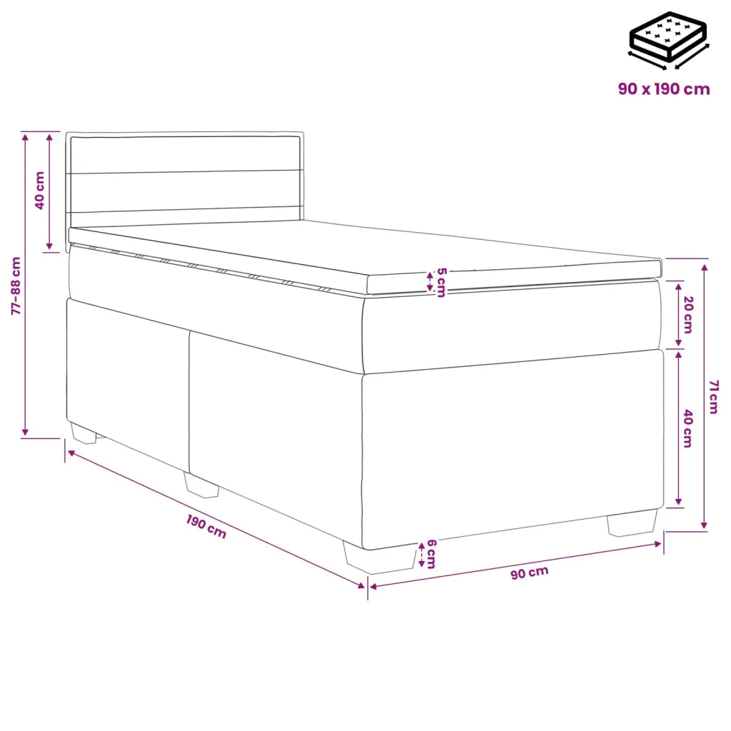 Letto box spring con materasso Grigio Chiaro 90 x 190 cm 3450362