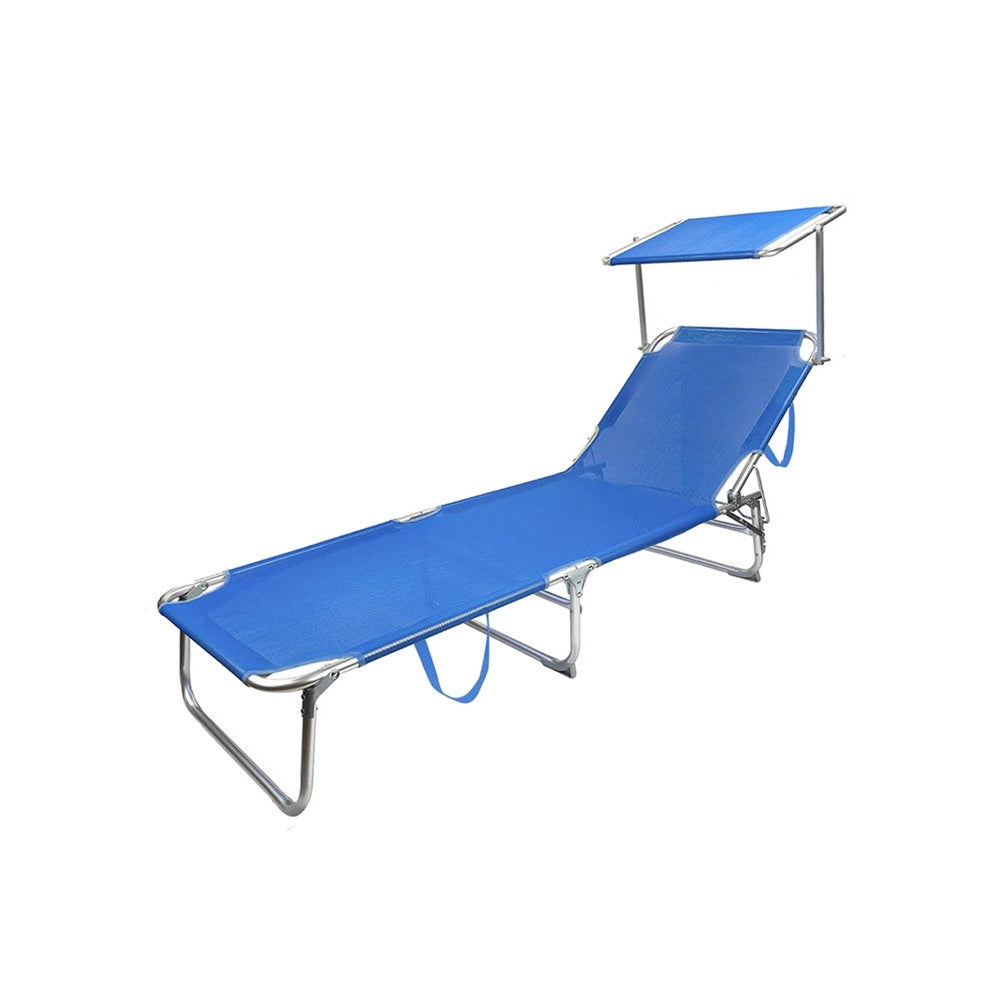 Trade Shop - Lettino In Textilene Con Parasole Blu Per Mare Giardino Schienale Regolabile 281012 -