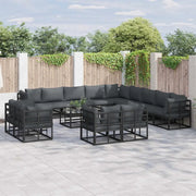 vidaXL Set Divano da Giardino con cuscino 14 pcs Nero Alluminio